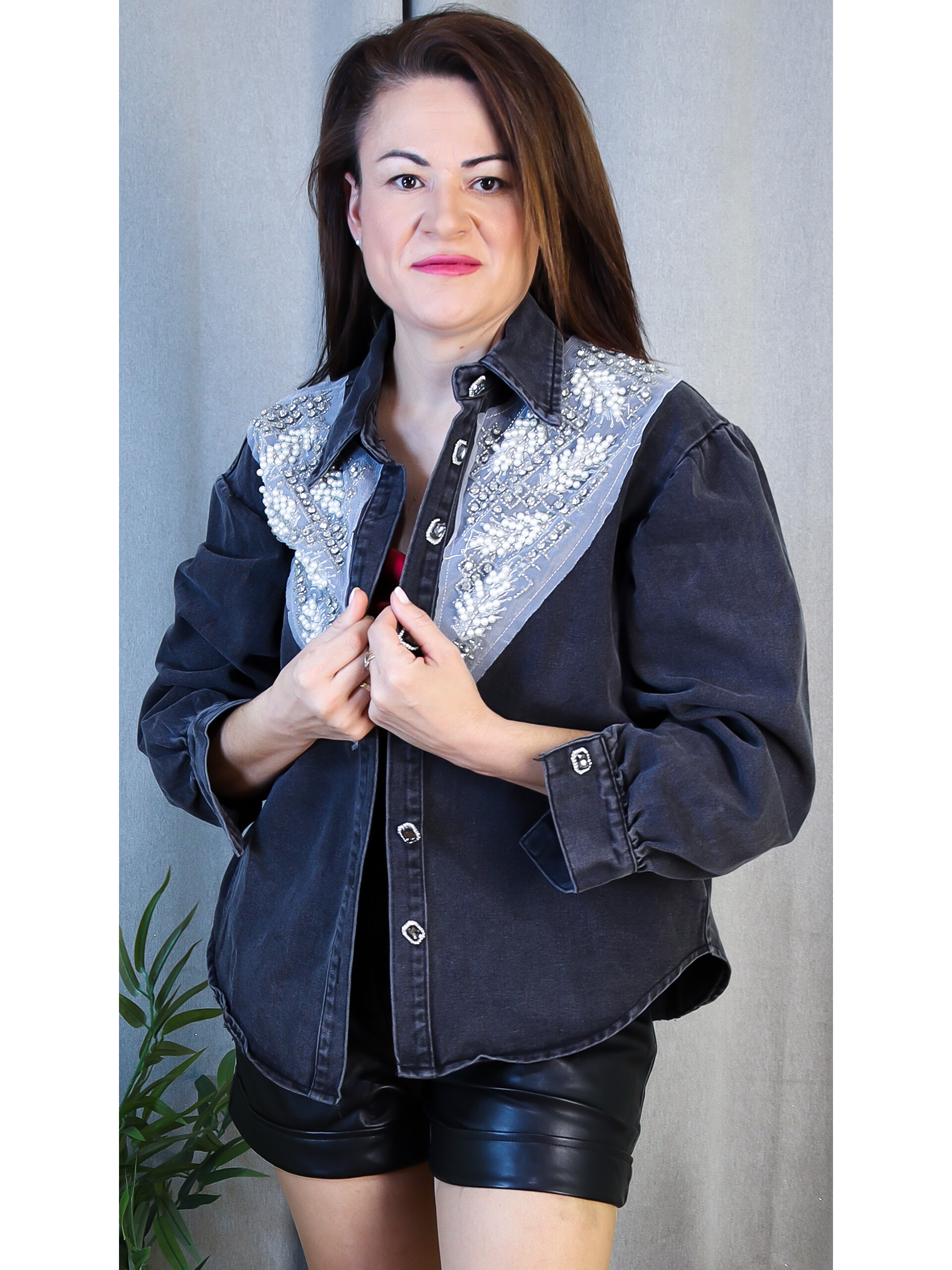 Sobrecamisa Florida | Denim Desgastado con Pedrería - LoVi moda