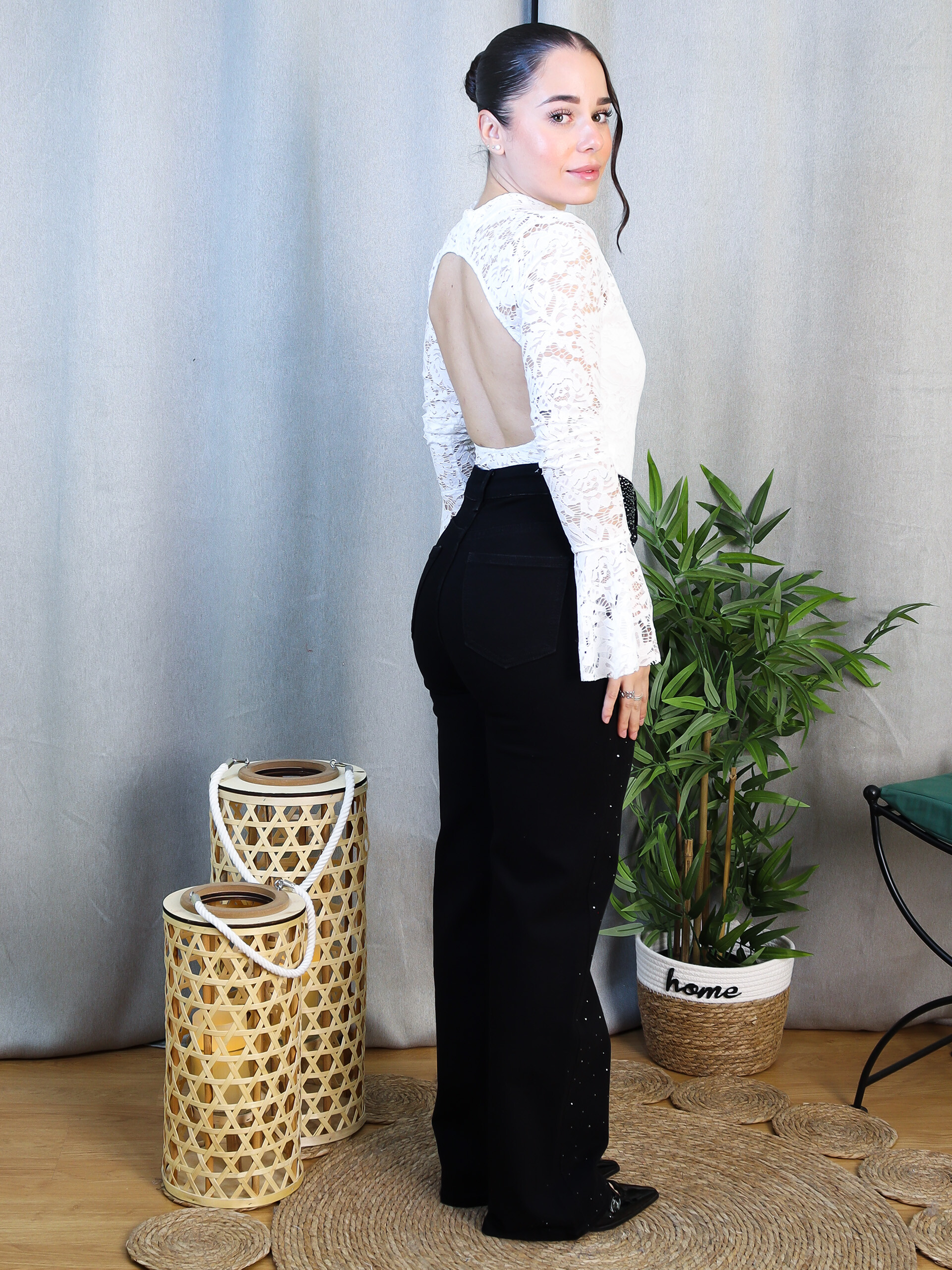 Pantalón Eclipse Negro Brillo Sutil | Pantalón Tiro Alto Wide Leg Elegante