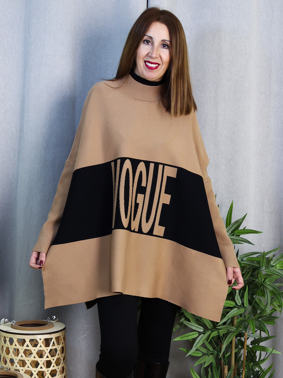Jersey Vogue Oversize de Punto Camel y Negro | LoVi Moda