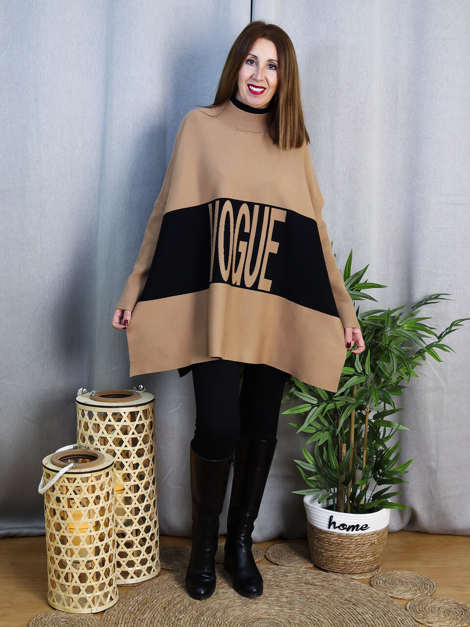 Jersey Vogue Oversize de Punto Camel y Negro | LoVi Moda