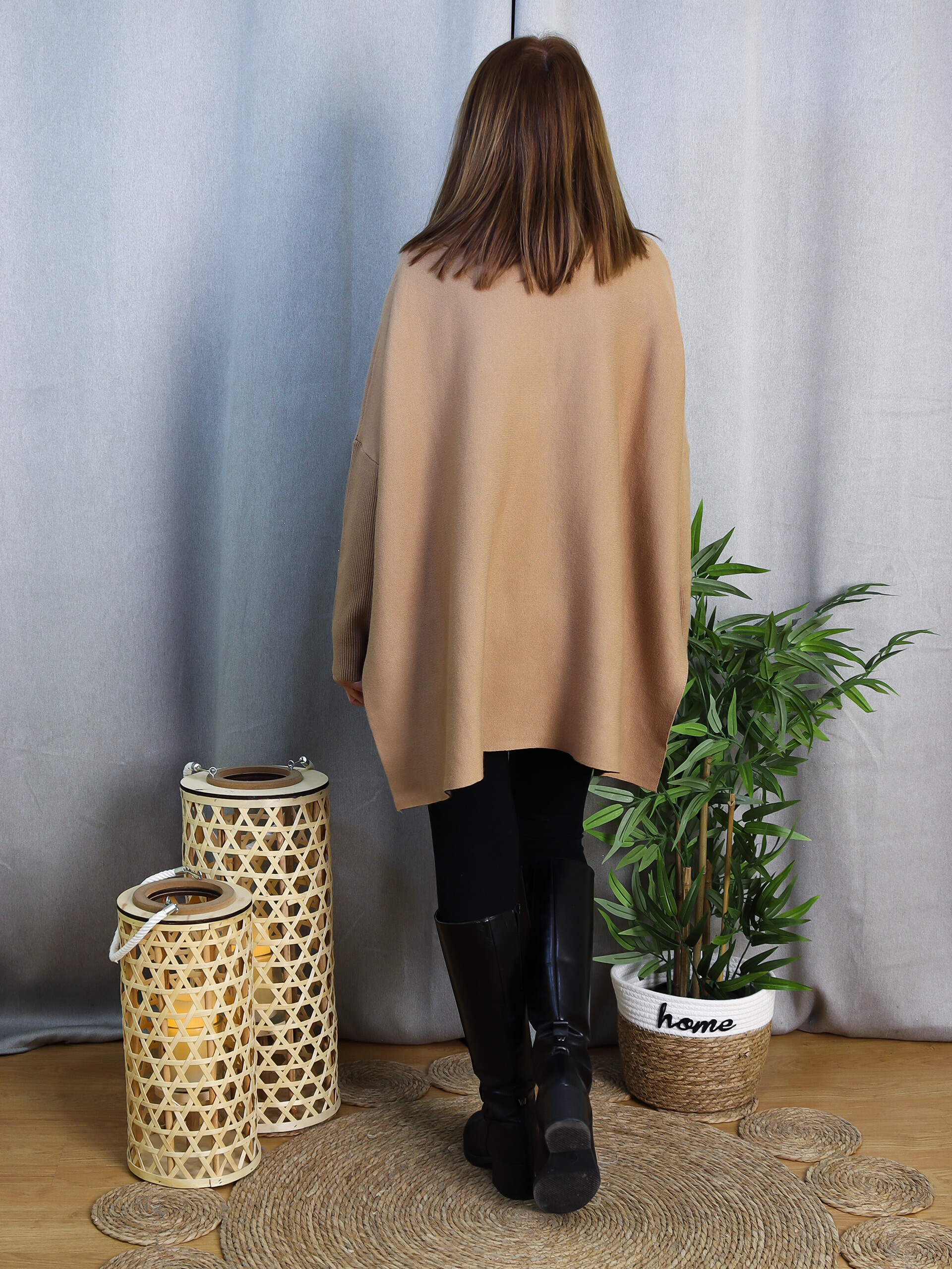 Jersey Vogue Oversize de Punto Camel y Negro | LoVi Moda