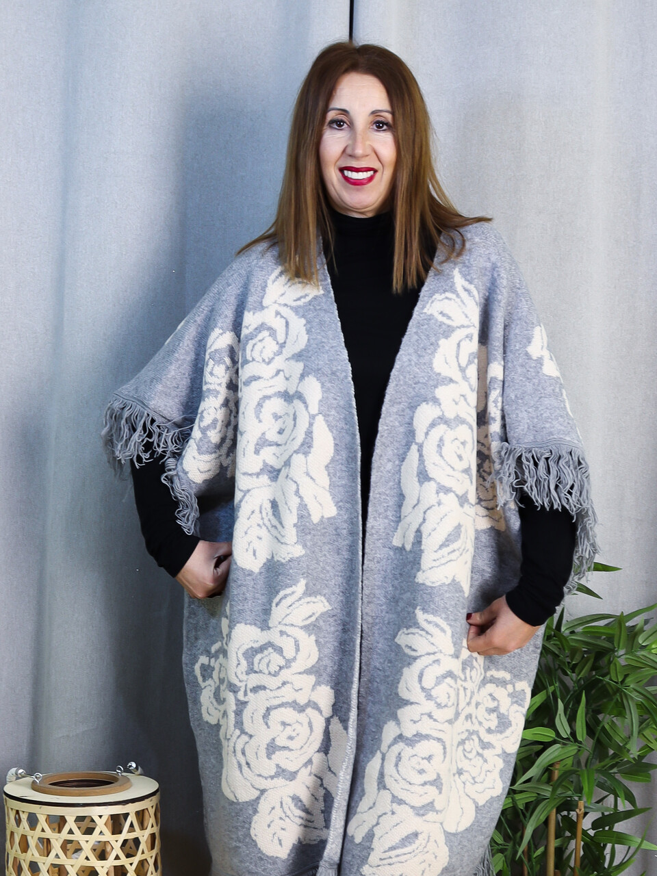Poncho de Punto Estampado Flor | Capa Oversize Elegante | LoVi moda