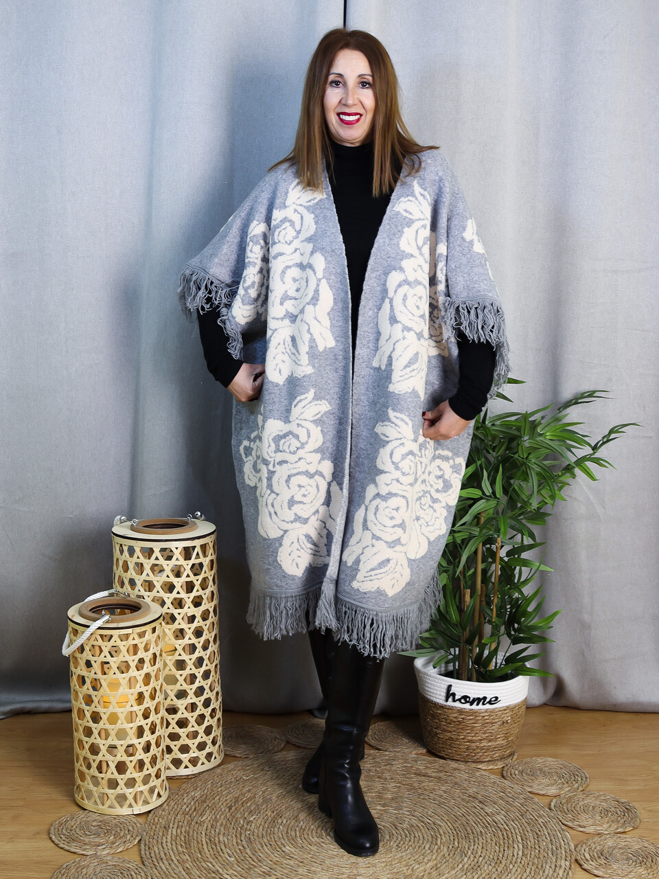 Poncho de Punto Estampado Flor | Capa Oversize Elegante | LoVi moda