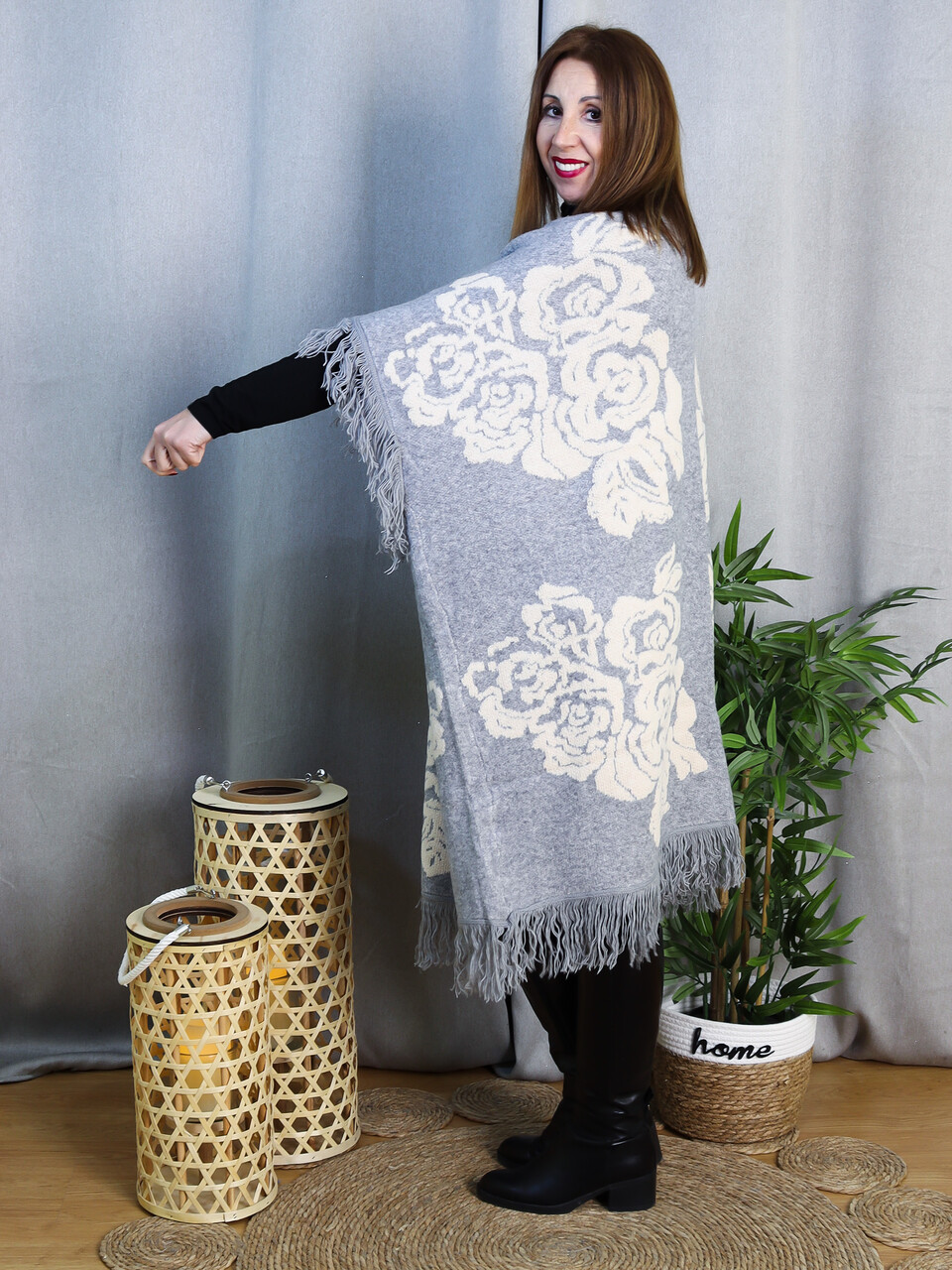 Poncho de Punto Estampado Flor | Capa Oversize Elegante | LoVi moda