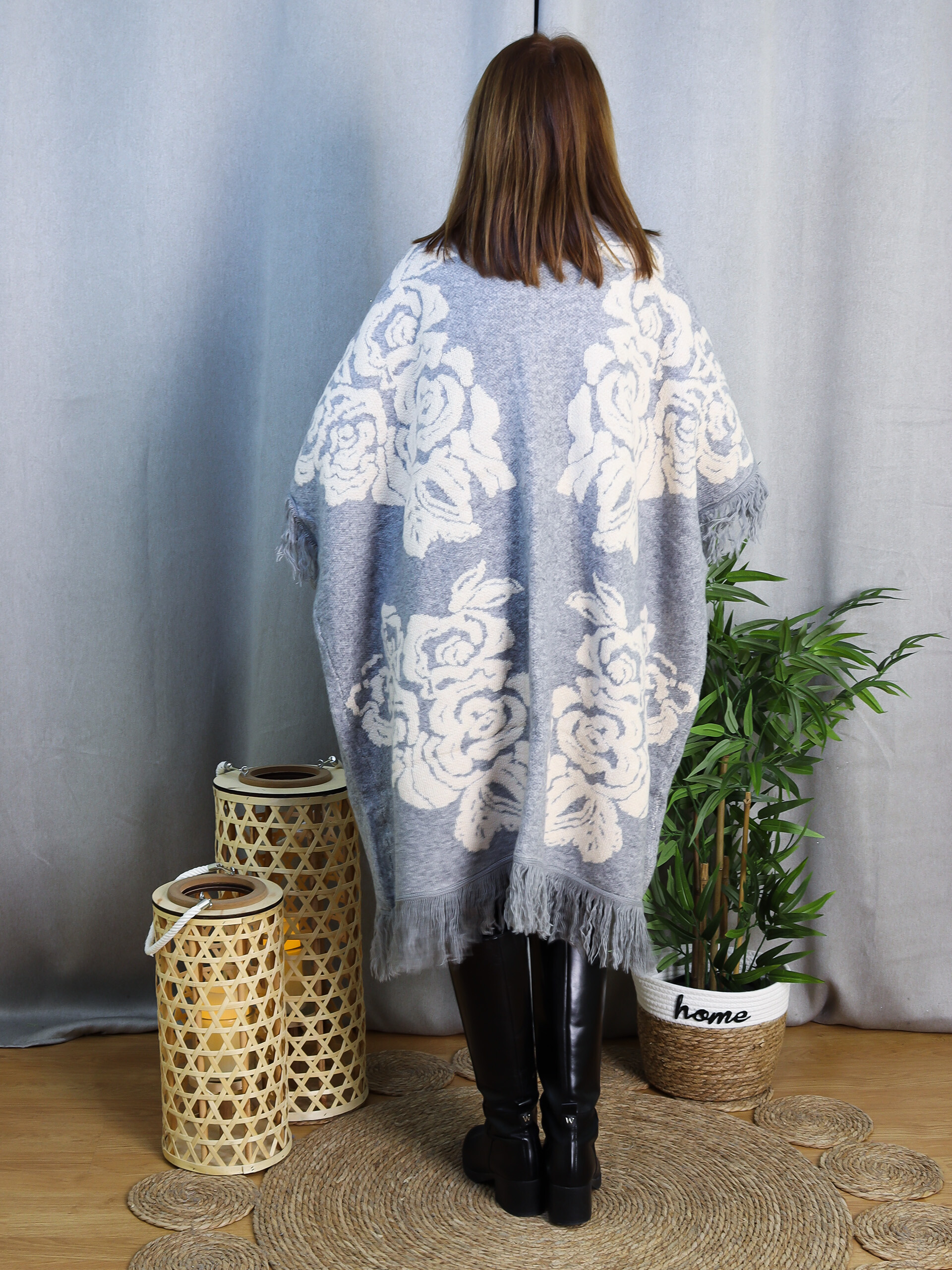 Poncho de Punto Estampado Flor | Capa Oversize Elegante | LoVi moda