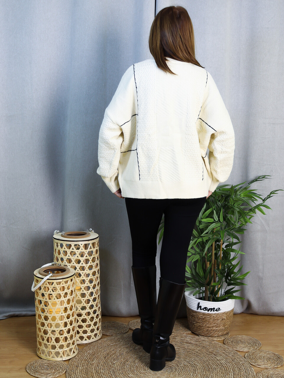 Jersey Pascua de Punto Trenzado con Líneas | Suéter Oversize Crudo | LoVi moda